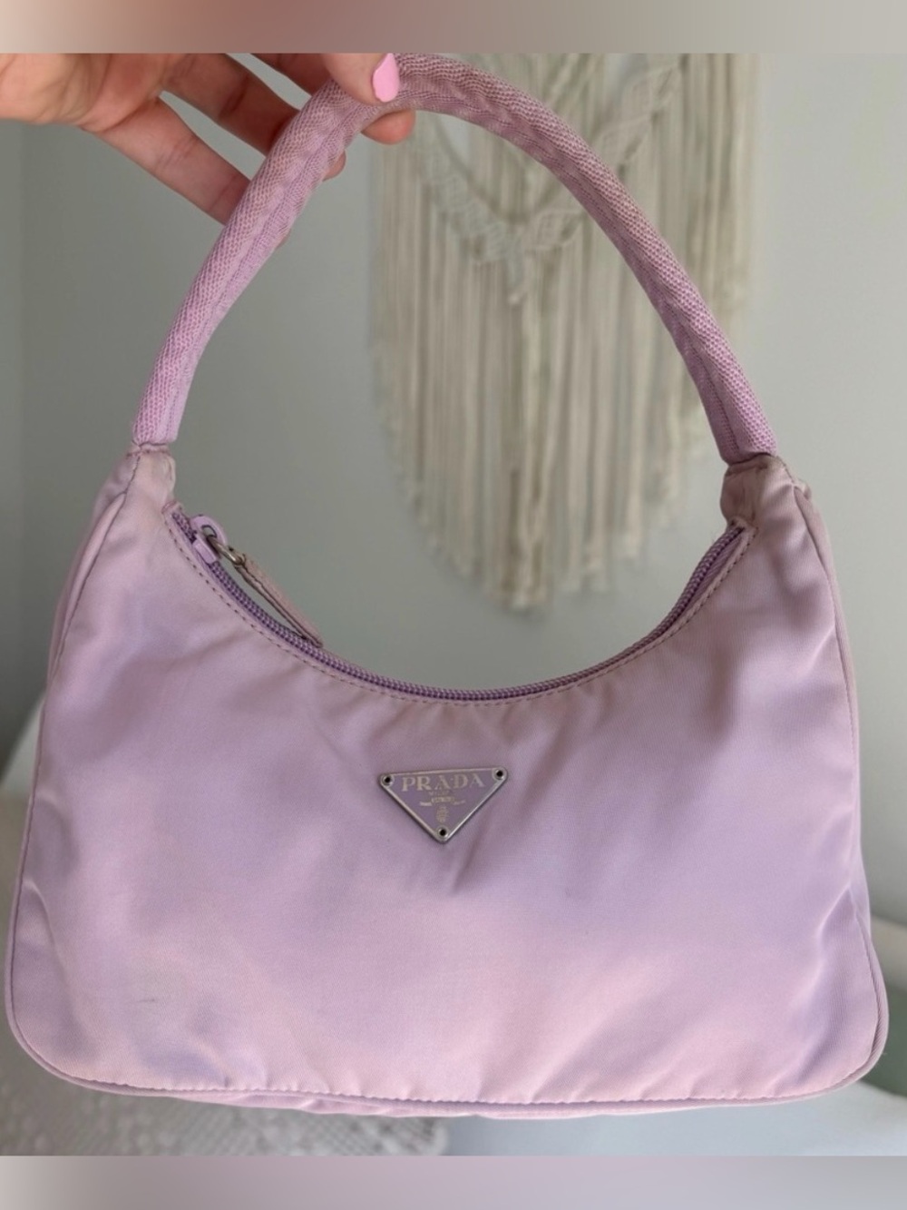 Prada Vintage Lavender Lilac Nylon Mini Hobo Shoulder Bag RARE color + COA